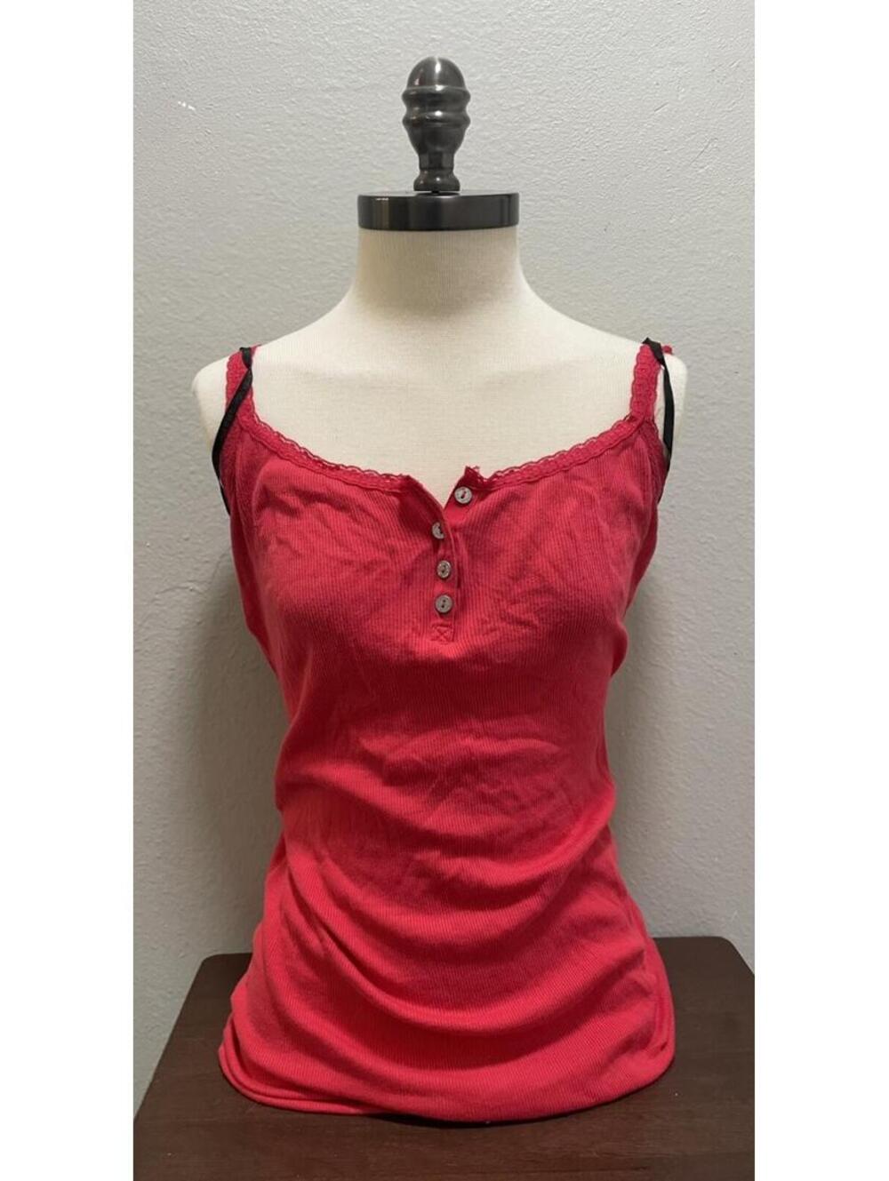 VTG G By Guess Red Lace Trim Cami Top Size M Y2K